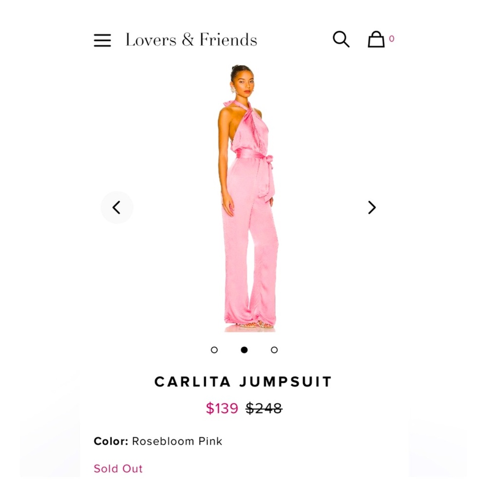 Revolve Lovers + Friends Halter Pink Jumpsuit XS